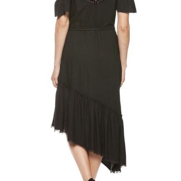 PAIGE Asymmetrical Cold Shoulder Dress Black with metal studs and fabric belt - Picture 7 of 12